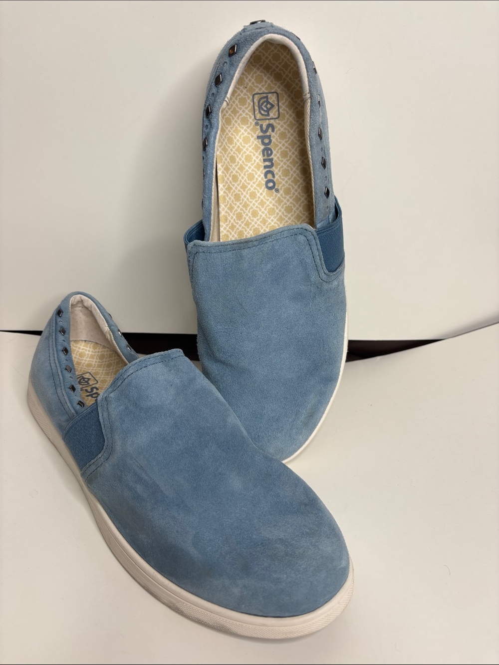 Spenco Women’s Slip-On Suede Flats in Light Blue